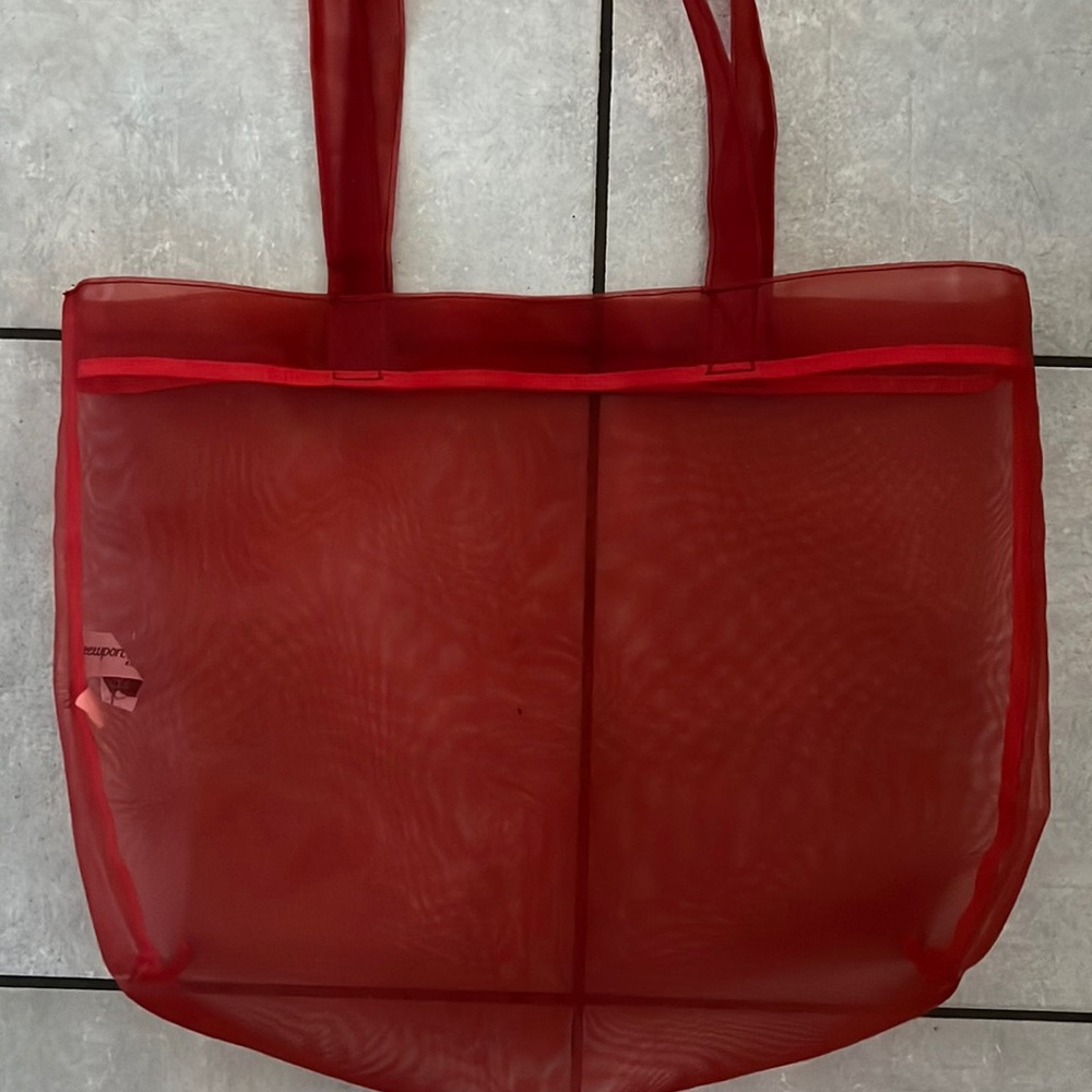 Red, pool/beach bag.